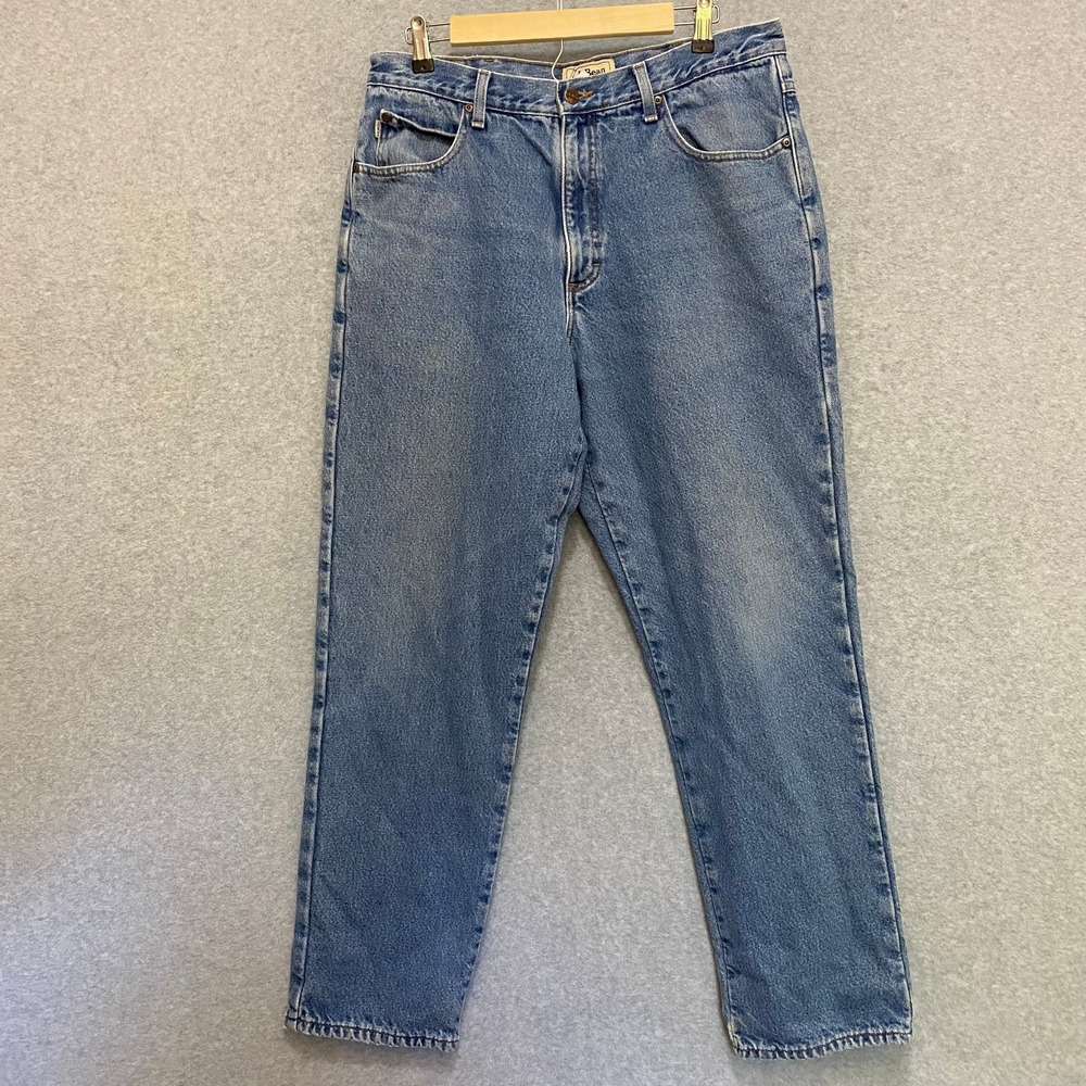 LL Bean Men's 35x32 Flannel Lined Classic Fit Cotton Denim Blue Jeans Vintage